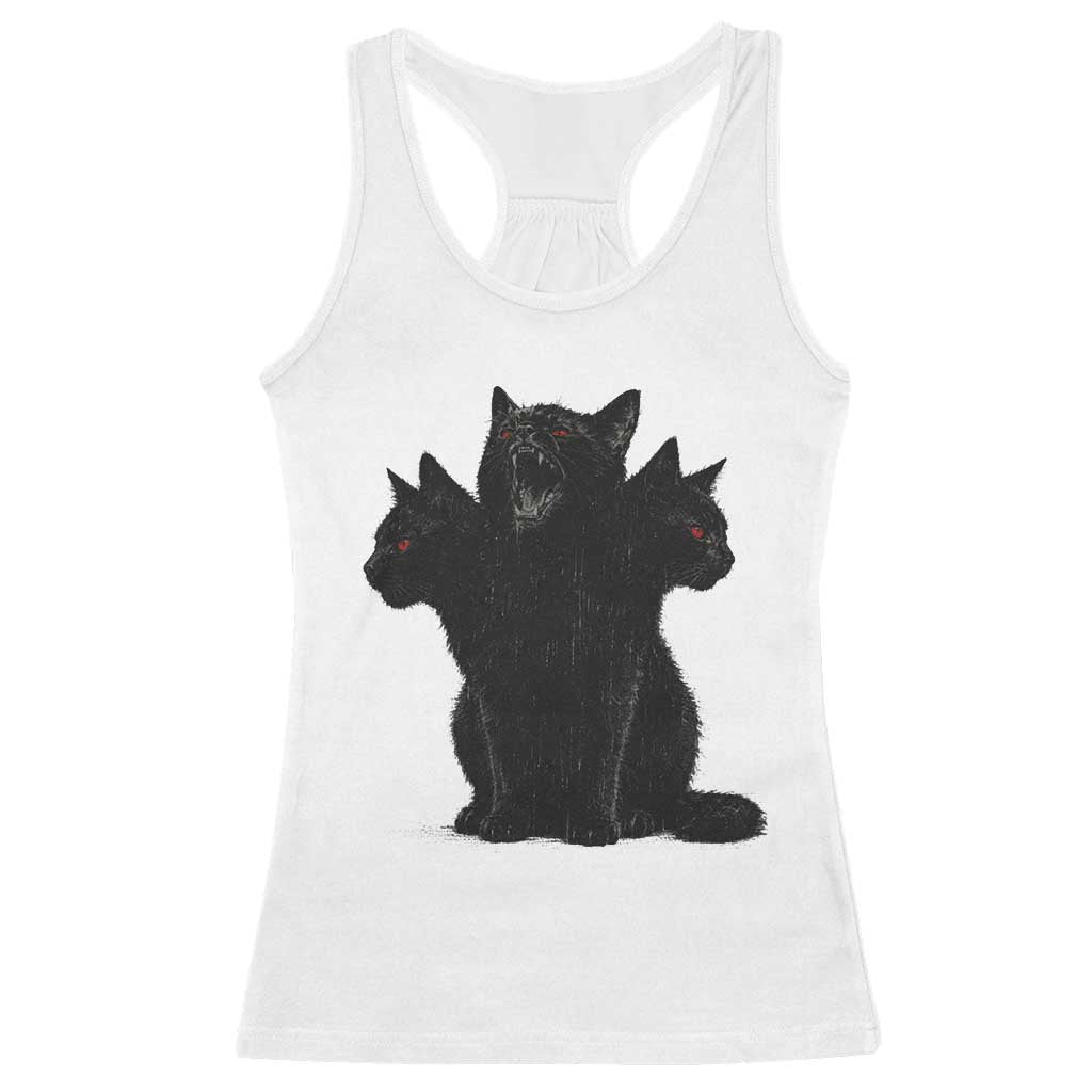 Purrberus 3 Headed Black Cat Gothic Mythology Graphic Racerback Tank Top Vintage Grunge Alt 90s Halloween Goth Horror