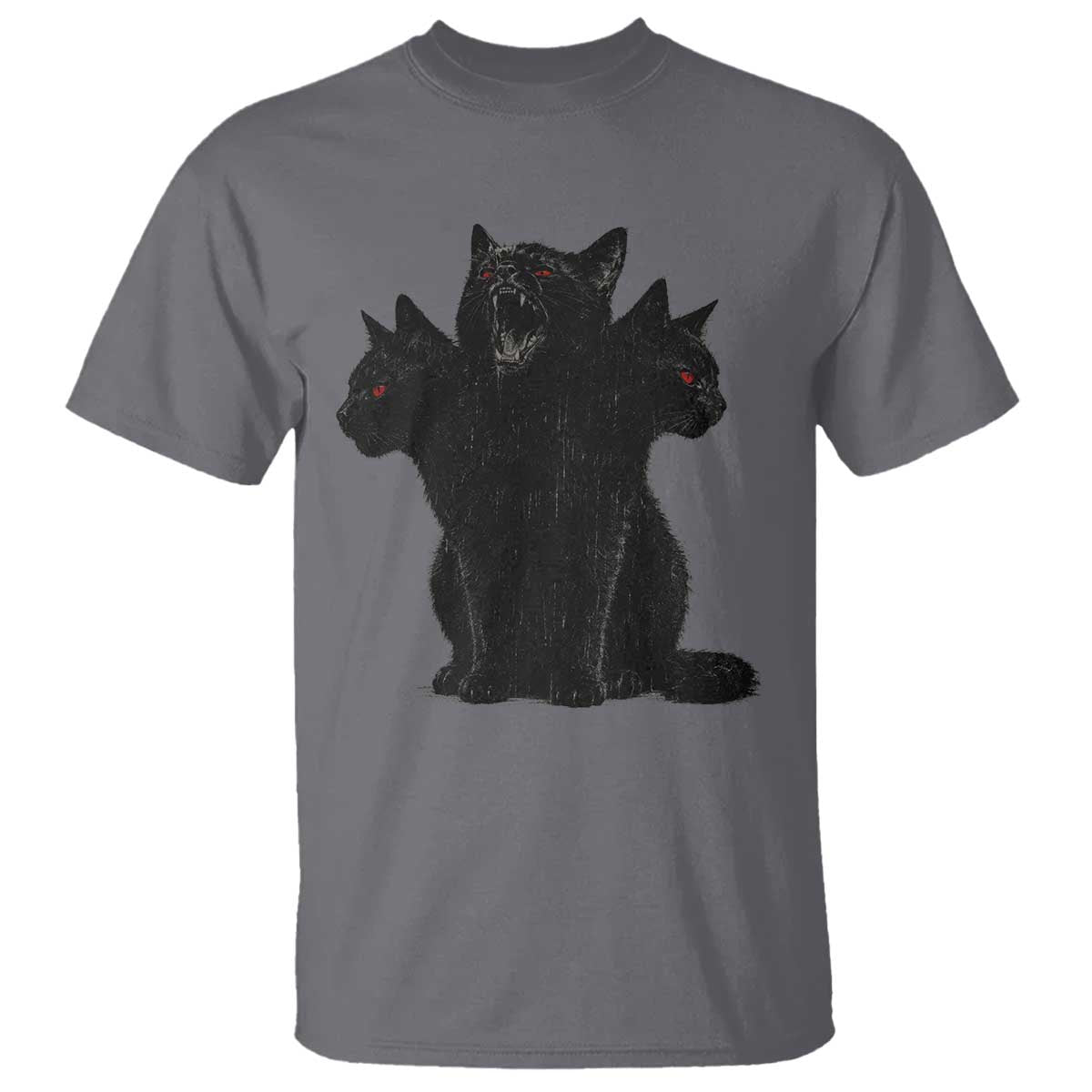 Purrberus 3 Headed Black Cat Gothic Mythology Graphic T Shirt Vintage Grunge Alt 90s Halloween Goth Horror