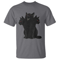 Purrberus 3 Headed Black Cat Gothic Mythology Graphic T Shirt Vintage Grunge Alt 90s Halloween Goth Horror