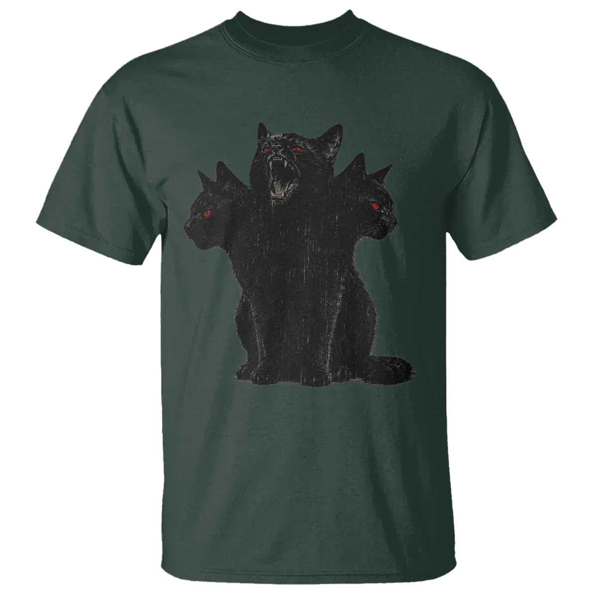 Purrberus 3 Headed Black Cat Gothic Mythology Graphic T Shirt Vintage Grunge Alt 90s Halloween Goth Horror