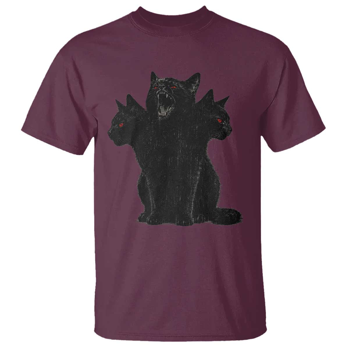 Purrberus 3 Headed Black Cat Gothic Mythology Graphic T Shirt Vintage Grunge Alt 90s Halloween Goth Horror