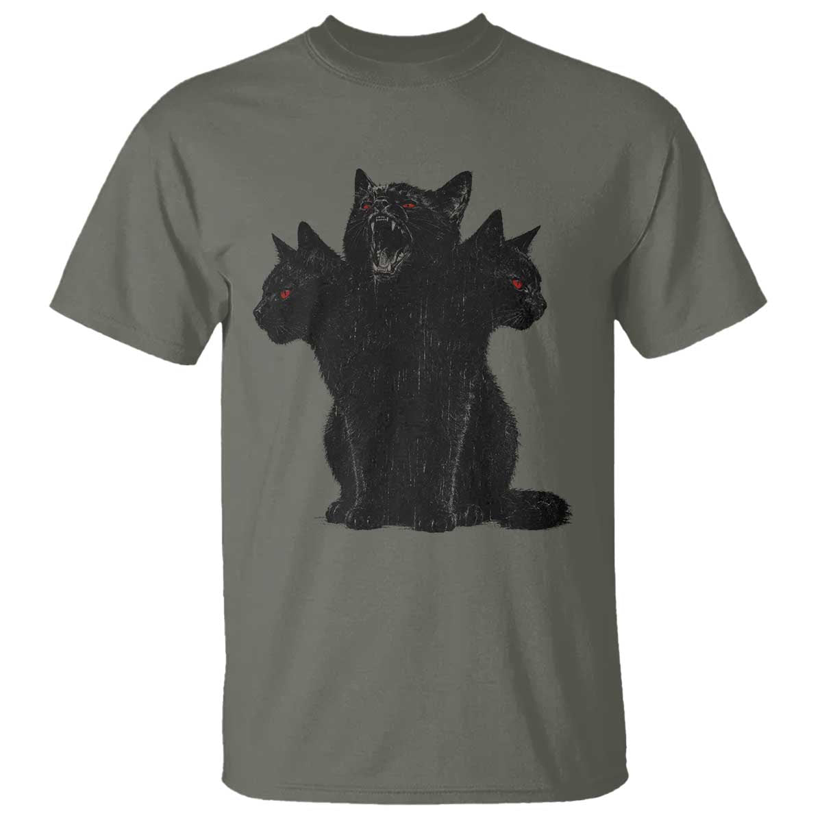 Purrberus 3 Headed Black Cat Gothic Mythology Graphic T Shirt Vintage Grunge Alt 90s Halloween Goth Horror