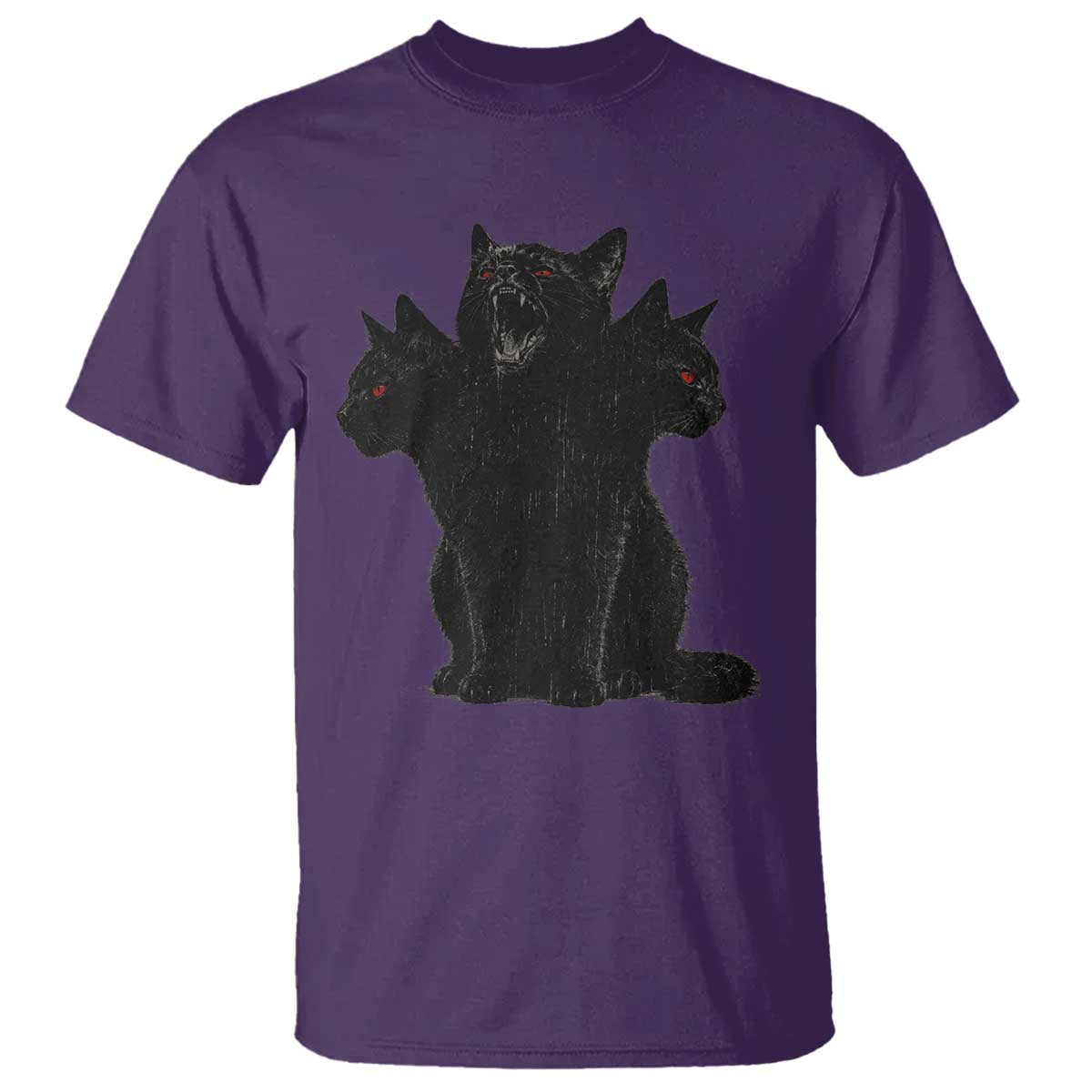 Purrberus 3 Headed Black Cat Gothic Mythology Graphic T Shirt Vintage Grunge Alt 90s Halloween Goth Horror