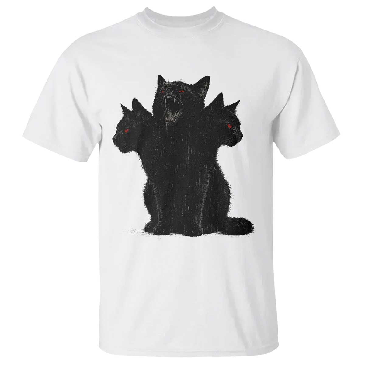Purrberus 3 Headed Black Cat Gothic Mythology Graphic T Shirt Vintage Grunge Alt 90s Halloween Goth Horror