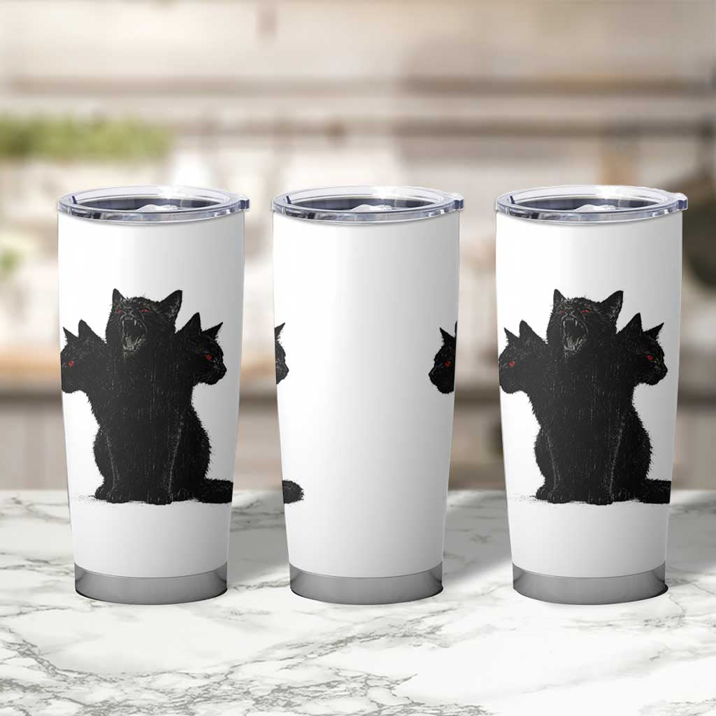 Purrberus 3 Headed Black Cat Gothic Mythology Graphic Tumbler Cup Vintage Grunge Alt 90s Halloween Goth Horror