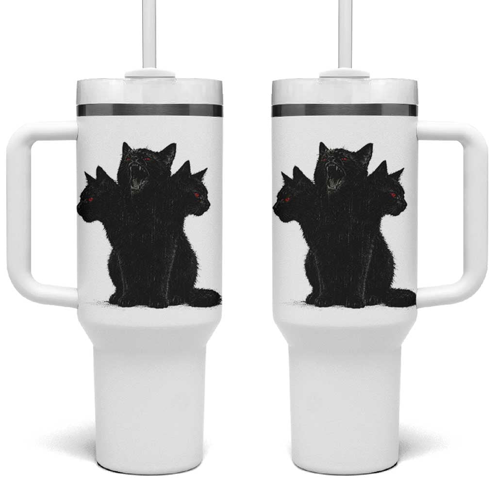 Purrberus 3 Headed Black Cat Gothic Mythology Graphic Tumbler With Handle Vintage Grunge Alt 90s Halloween Goth Horror