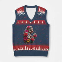 Floral Bigfoot Blowing Wishes Dandelion V-Neck Knit Sweater Vest Vintage Sasquatch Art Botanical Wildlife Graphic