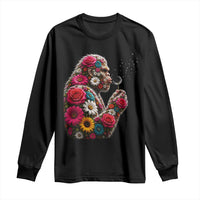 Floral Bigfoot Blowing Wishes Dandelion Long Sleeve Shirt Vintage Sasquatch Art Botanical Wildlife Graphic