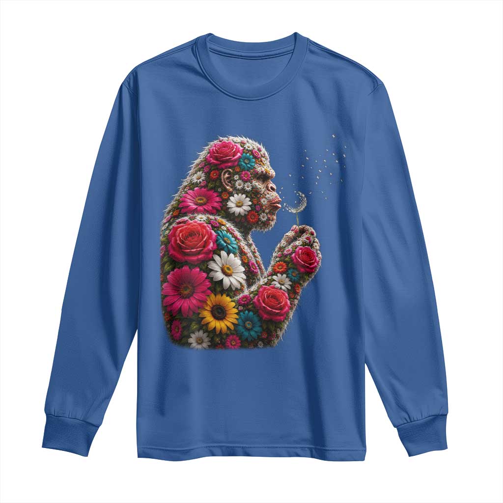 Floral Bigfoot Blowing Wishes Dandelion Long Sleeve Shirt Vintage Sasquatch Art Botanical Wildlife Graphic