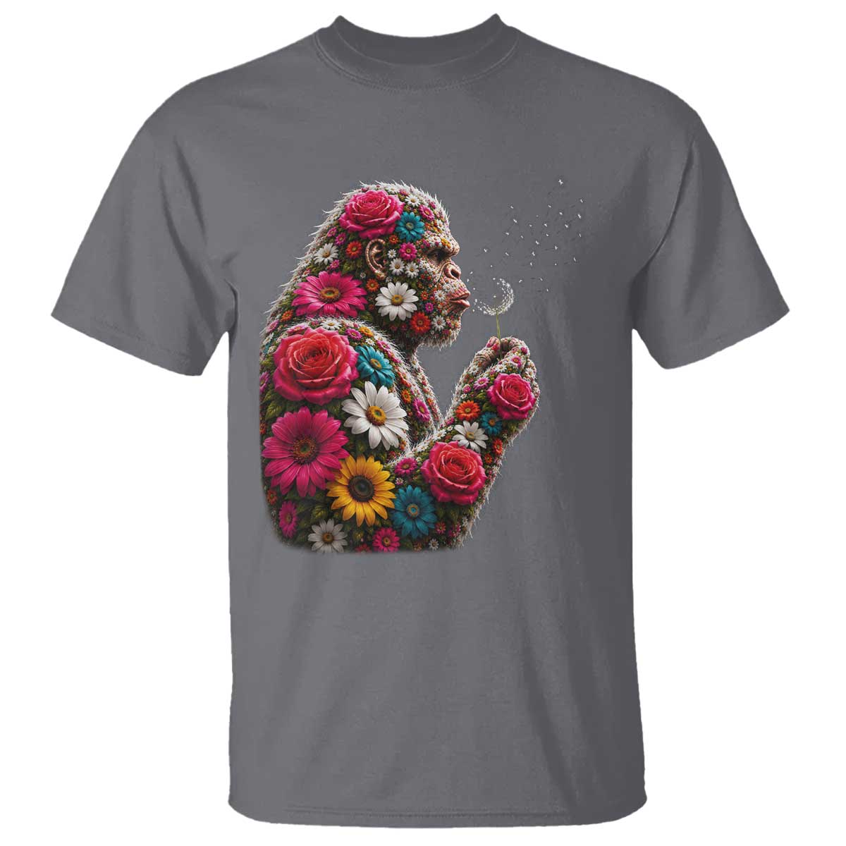 Floral Bigfoot Blowing Wishes Dandelion T Shirt Vintage Sasquatch Art Botanical Wildlife Graphic