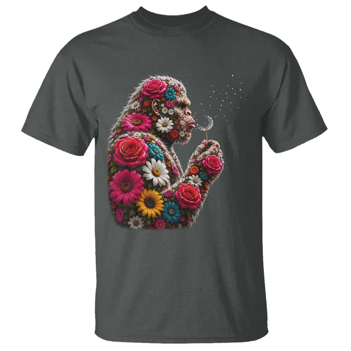 Floral Bigfoot Blowing Wishes Dandelion T Shirt Vintage Sasquatch Art Botanical Wildlife Graphic