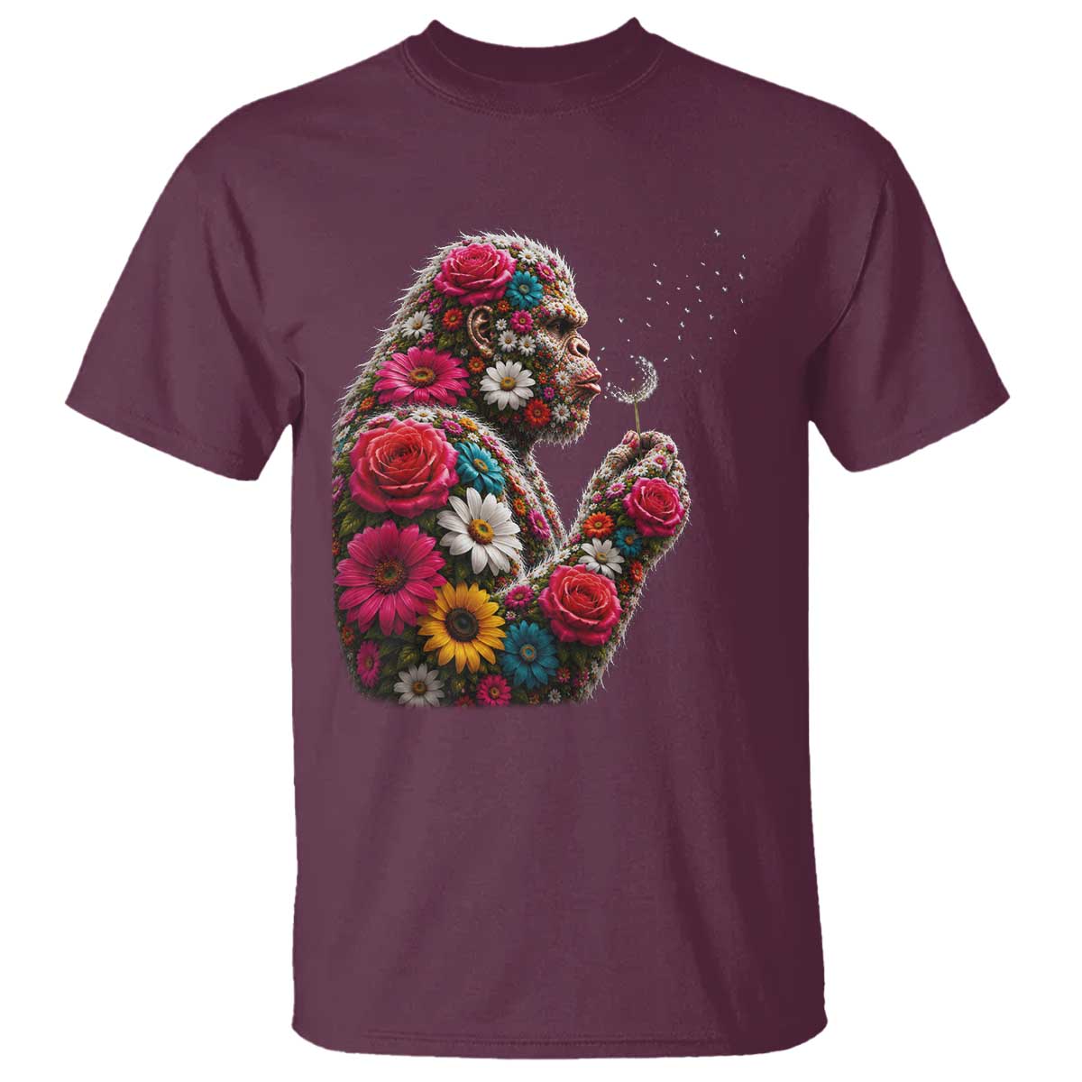 Floral Bigfoot Blowing Wishes Dandelion T Shirt Vintage Sasquatch Art Botanical Wildlife Graphic