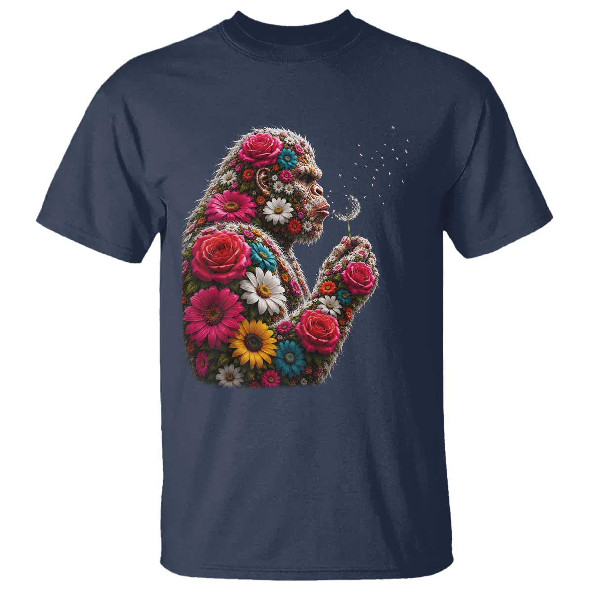 Floral Bigfoot Blowing Wishes Dandelion T Shirt Vintage Sasquatch Art Botanical Wildlife Graphic