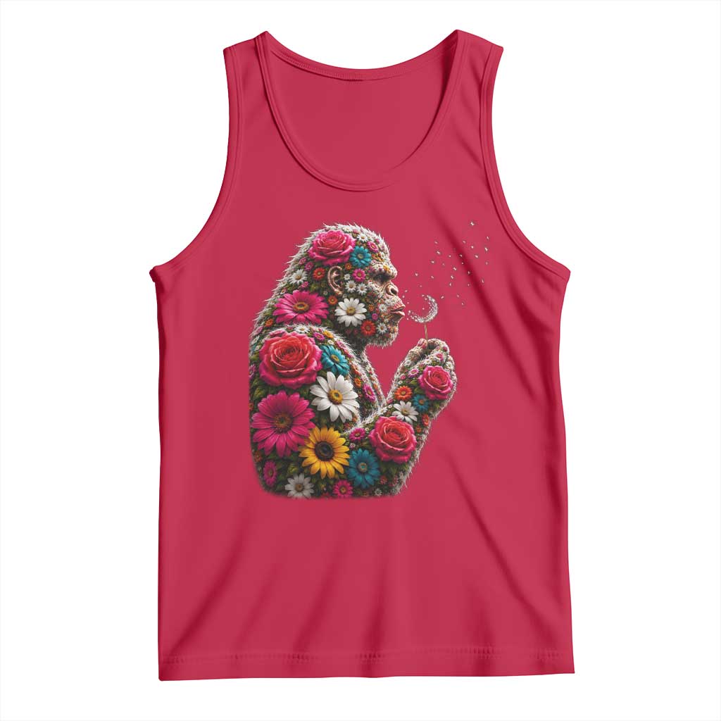 Floral Bigfoot Blowing Wishes Dandelion Tank Top Vintage Sasquatch Art Botanical Wildlife Graphic