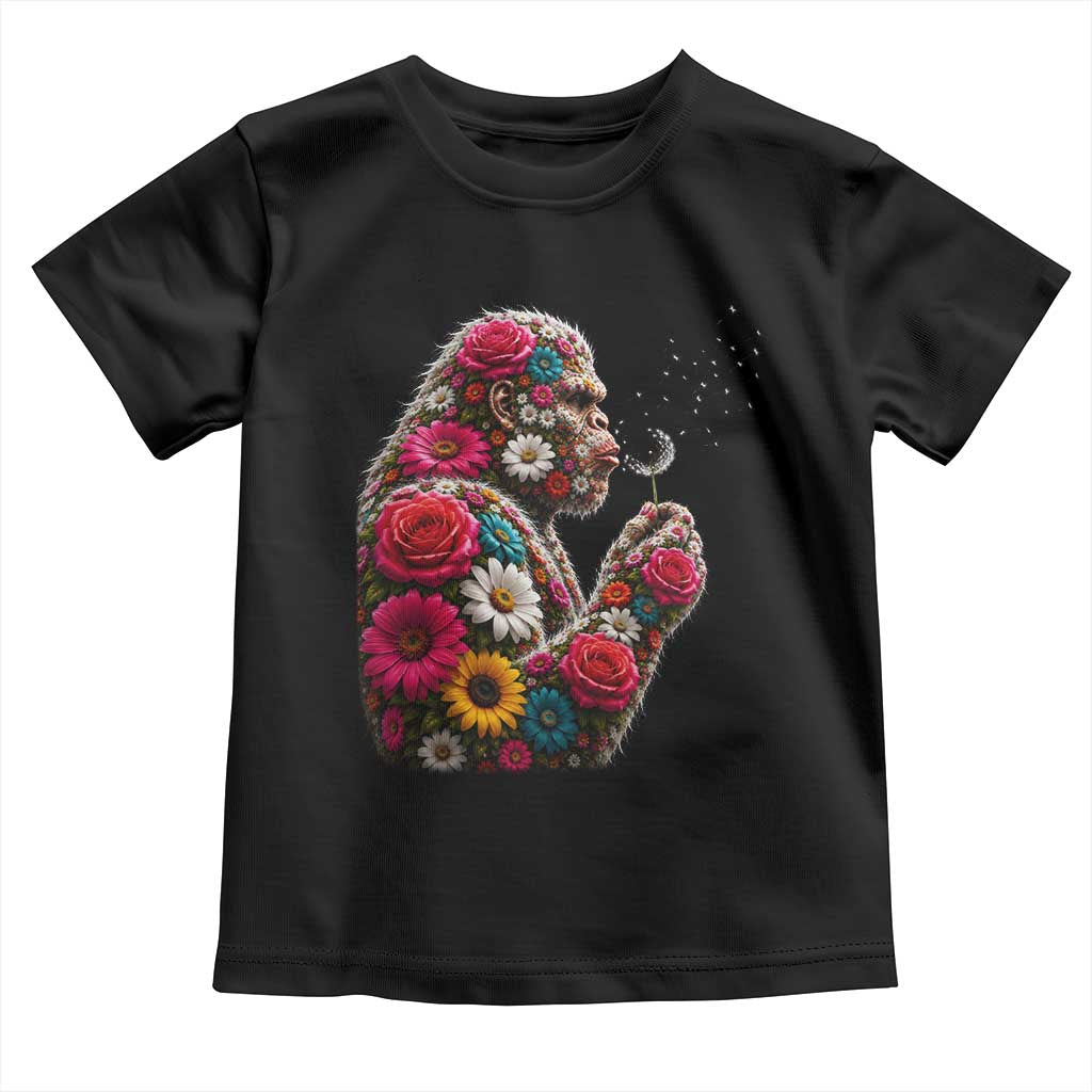 Floral Bigfoot Blowing Wishes Dandelion Toddler T Shirt Vintage Sasquatch Art Botanical Wildlife Graphic