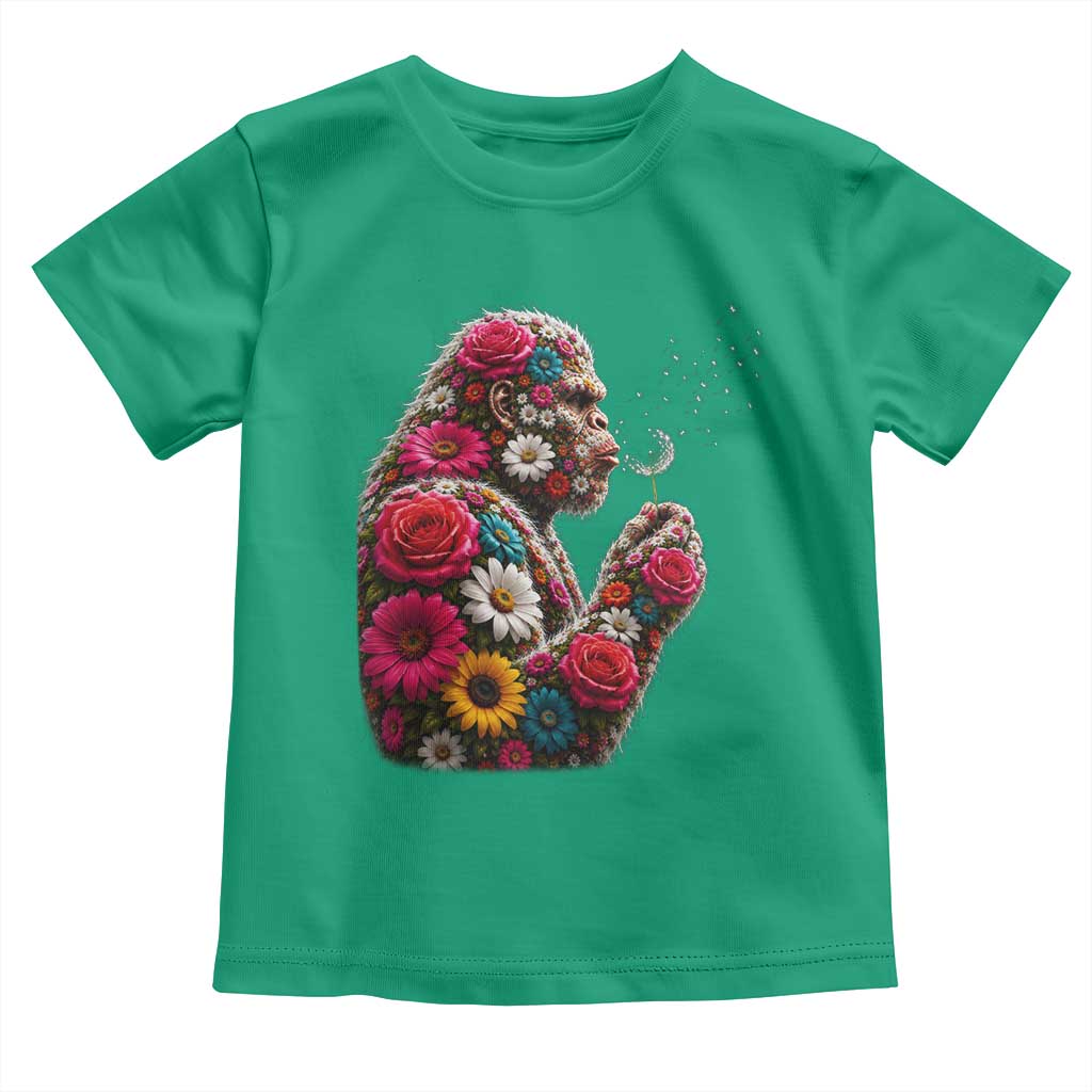 Floral Bigfoot Blowing Wishes Dandelion Toddler T Shirt Vintage Sasquatch Art Botanical Wildlife Graphic
