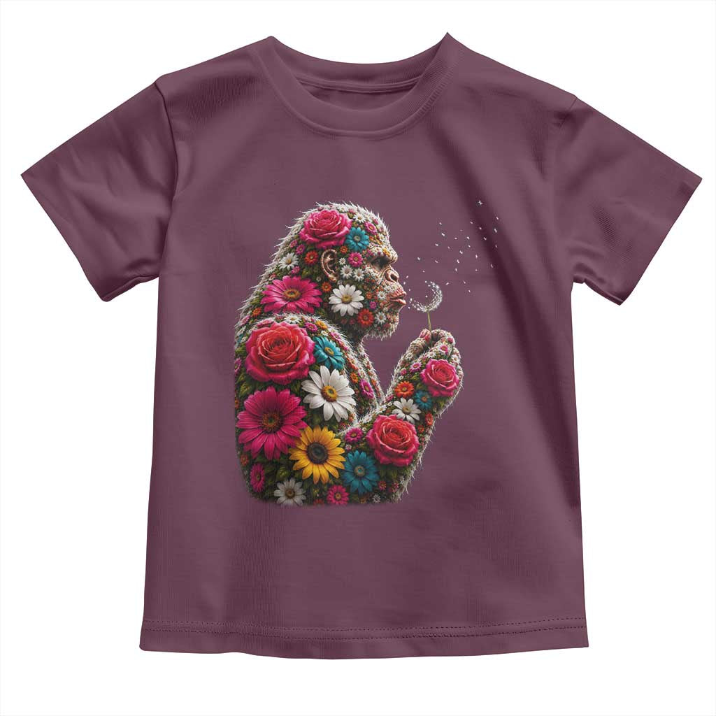 Floral Bigfoot Blowing Wishes Dandelion Toddler T Shirt Vintage Sasquatch Art Botanical Wildlife Graphic