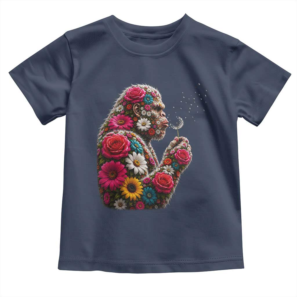 Floral Bigfoot Blowing Wishes Dandelion Toddler T Shirt Vintage Sasquatch Art Botanical Wildlife Graphic