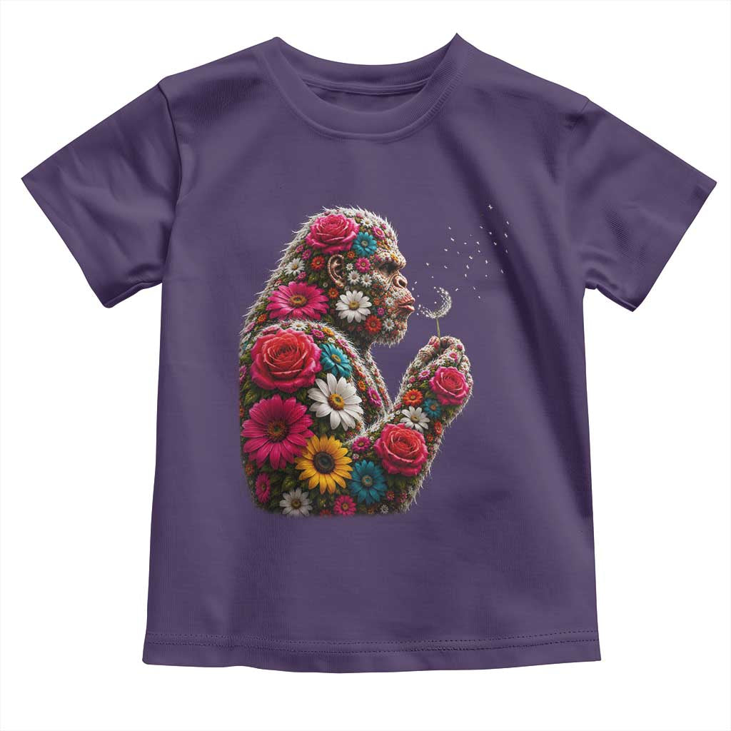 Floral Bigfoot Blowing Wishes Dandelion Toddler T Shirt Vintage Sasquatch Art Botanical Wildlife Graphic