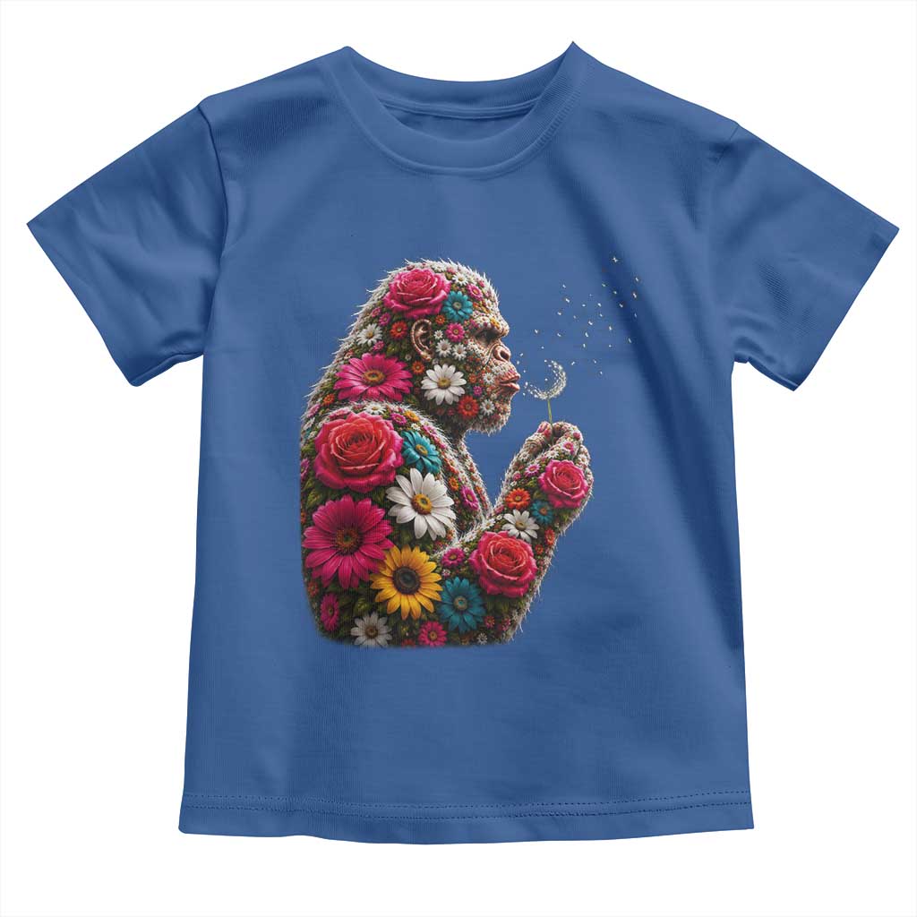 Floral Bigfoot Blowing Wishes Dandelion Toddler T Shirt Vintage Sasquatch Art Botanical Wildlife Graphic