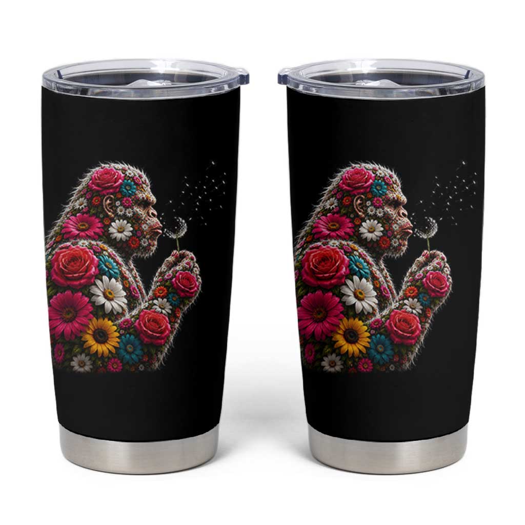Floral Bigfoot Blowing Wishes Dandelion Tumbler Cup Vintage Sasquatch Art Botanical Wildlife Graphic