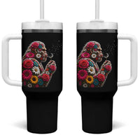 Floral Bigfoot Blowing Wishes Dandelion Tumbler With Handle Vintage Sasquatch Art Botanical Wildlife Graphic