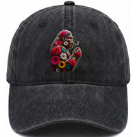 Floral Bigfoot Blowing Wishes Dandelion Washed Cotton Baseball Cap Vintage Sasquatch Art Botanical Wildlife Graphic