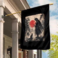 Vintage Japanese Samurai Warrior and Black Cat Garden Flag