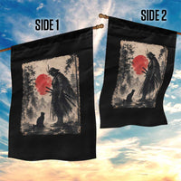 Vintage Japanese Samurai Warrior and Black Cat Garden Flag