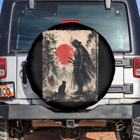 Vintage Japanese Samurai Warrior and Black Cat Spare Tire Cover