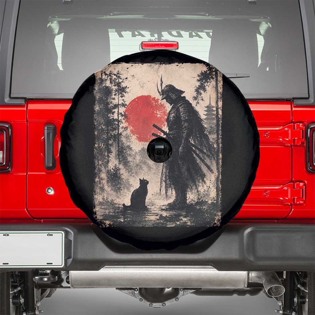 Vintage Japanese Samurai Warrior and Black Cat Spare Tire Cover