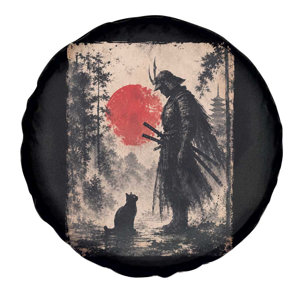 Vintage Japanese Samurai Warrior and Black Cat Spare Tire Cover