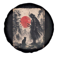 Vintage Japanese Samurai Warrior and Black Cat Spare Tire Cover