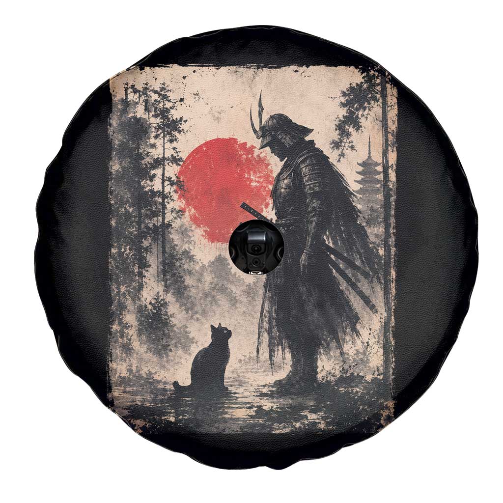Vintage Japanese Samurai Warrior and Black Cat Spare Tire Cover