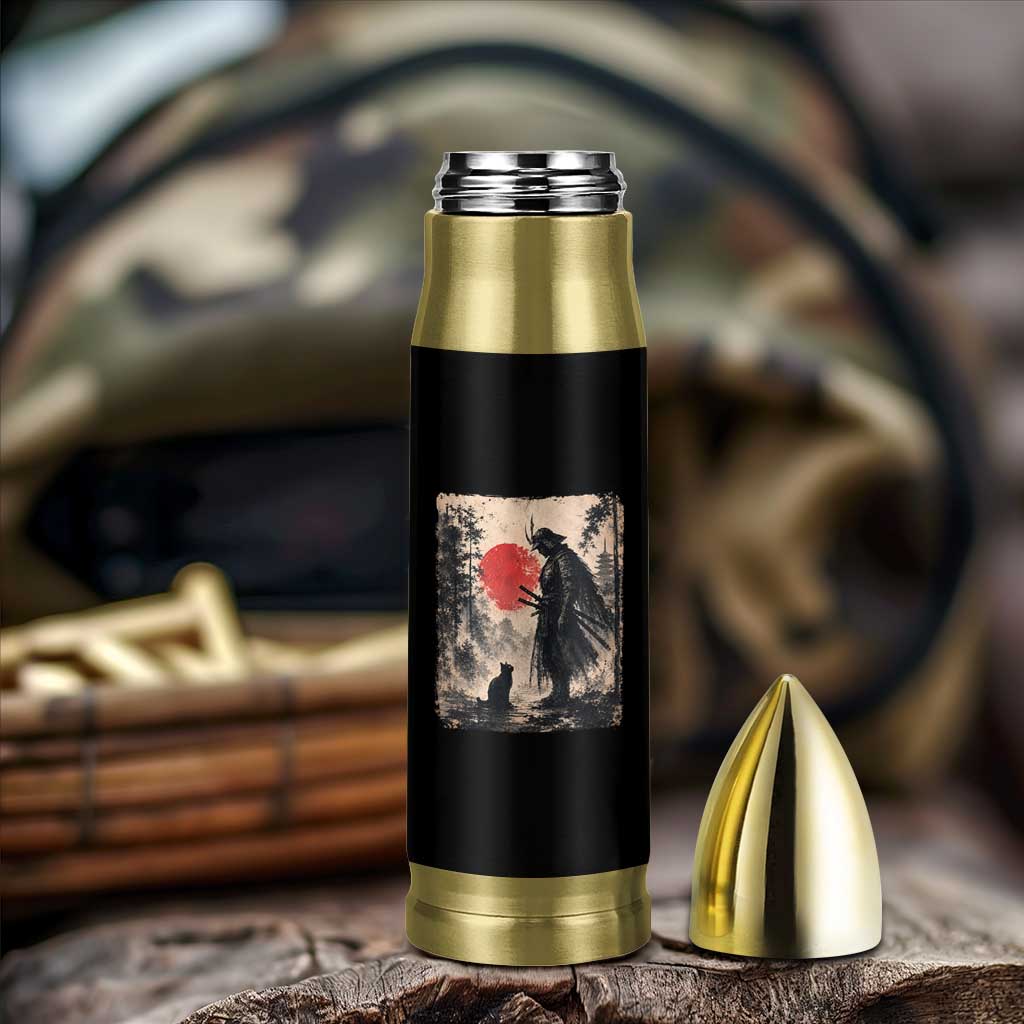 Vintage Japanese Samurai Warrior and Black Cat Bullet Tumbler