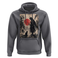 Vintage Japanese Samurai Warrior and Black Cat Hoodie