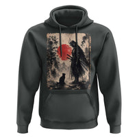 Vintage Japanese Samurai Warrior and Black Cat Hoodie