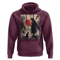 Vintage Japanese Samurai Warrior and Black Cat Hoodie