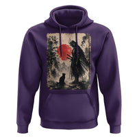 Vintage Japanese Samurai Warrior and Black Cat Hoodie