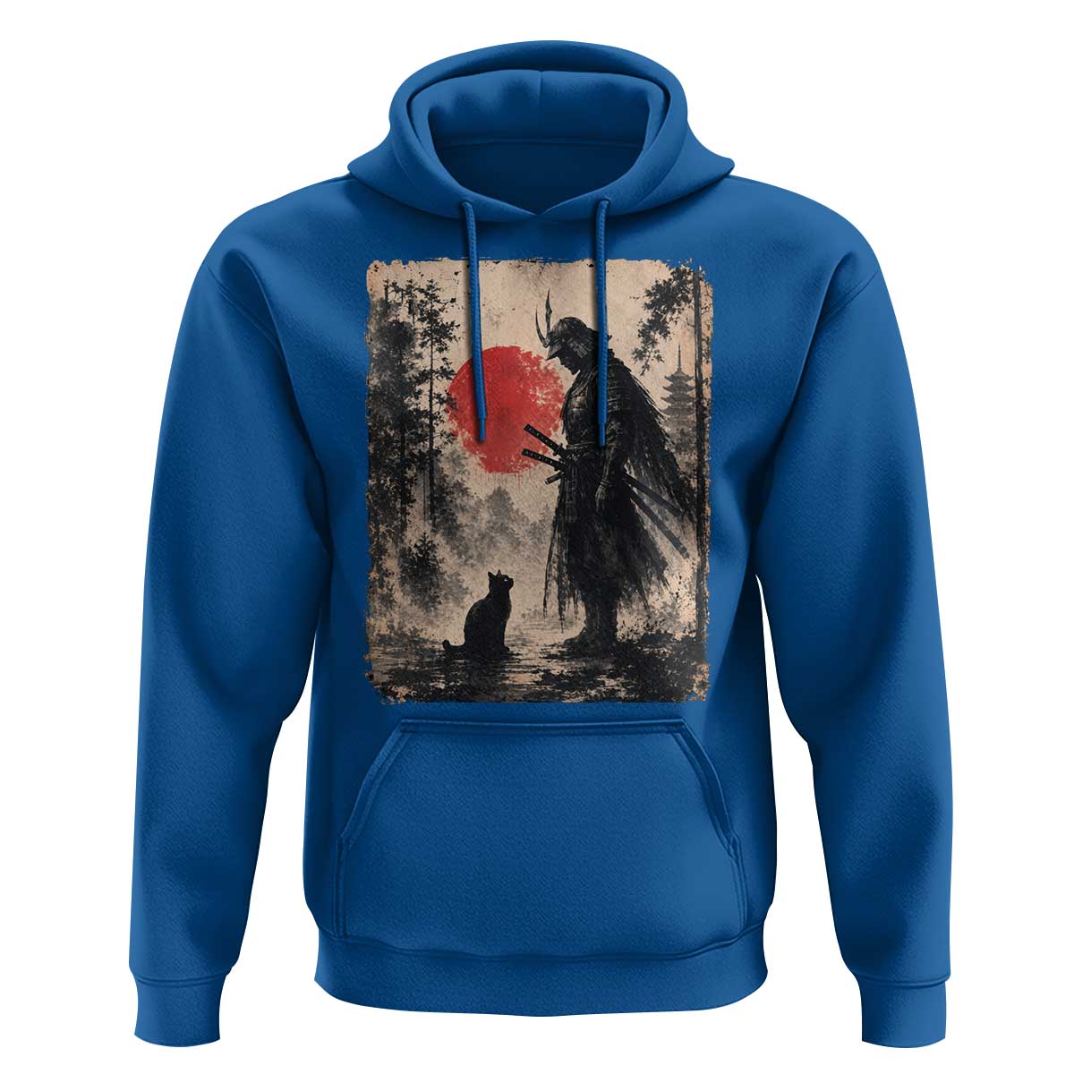 Vintage Japanese Samurai Warrior and Black Cat Hoodie