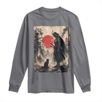 Vintage Japanese Samurai Warrior and Black Cat Long Sleeve Shirt