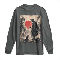 Vintage Japanese Samurai Warrior and Black Cat Long Sleeve Shirt
