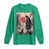 Vintage Japanese Samurai Warrior and Black Cat Long Sleeve Shirt