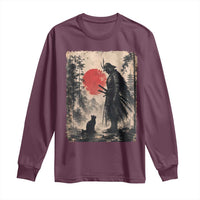 Vintage Japanese Samurai Warrior and Black Cat Long Sleeve Shirt