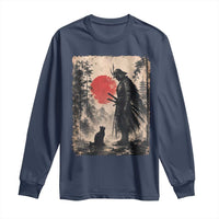Vintage Japanese Samurai Warrior and Black Cat Long Sleeve Shirt