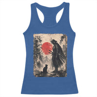 Vintage Japanese Samurai Warrior and Black Cat Racerback Tank Top