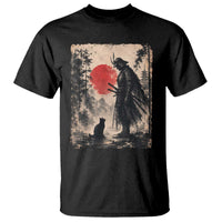 Vintage Japanese Samurai Warrior and Black Cat T Shirt