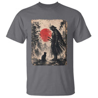 Vintage Japanese Samurai Warrior and Black Cat T Shirt