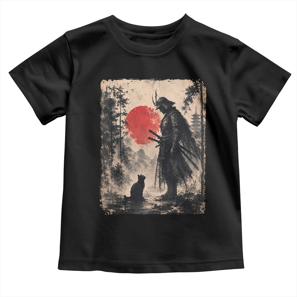 Vintage Japanese Samurai Warrior and Black Cat Toddler T Shirt