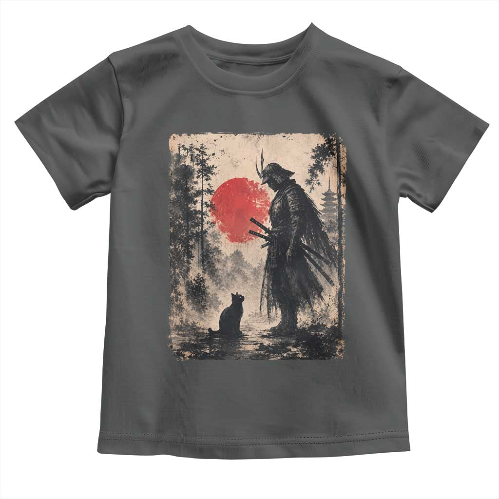 Vintage Japanese Samurai Warrior and Black Cat Toddler T Shirt